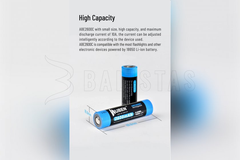 Bateria Wuben 2600B/18650 Li-Ion 2600mAh 7