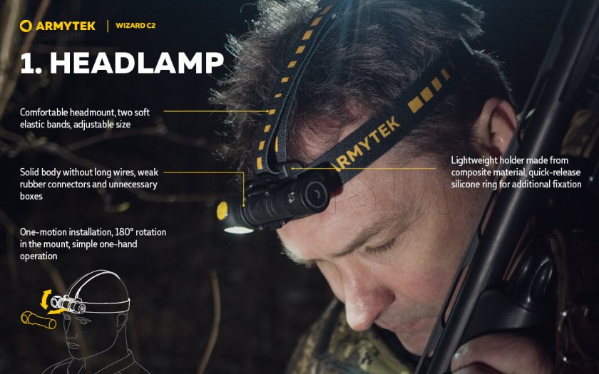 Latarka czołowa Armytek Wizard C2 Ciepłe światło 3